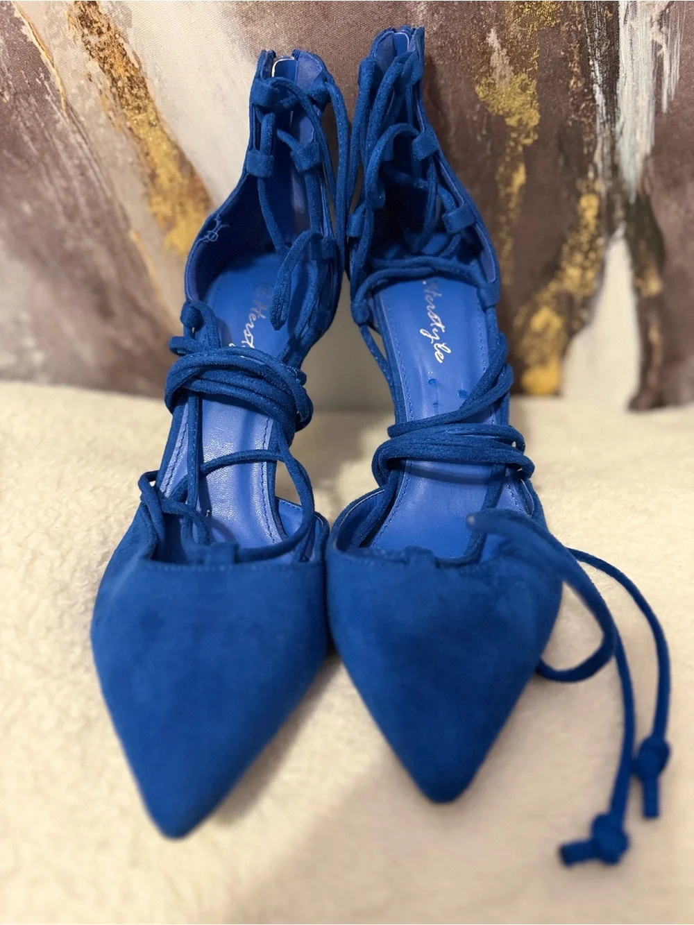 Herstyle Royal Blue Lace-Up Pointed Heels